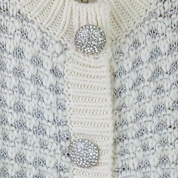 Kate Spade SZ L Jewel Button Textured Cream Silver Wool Alpaca Cardigan $328 - Picture 4 of 5
